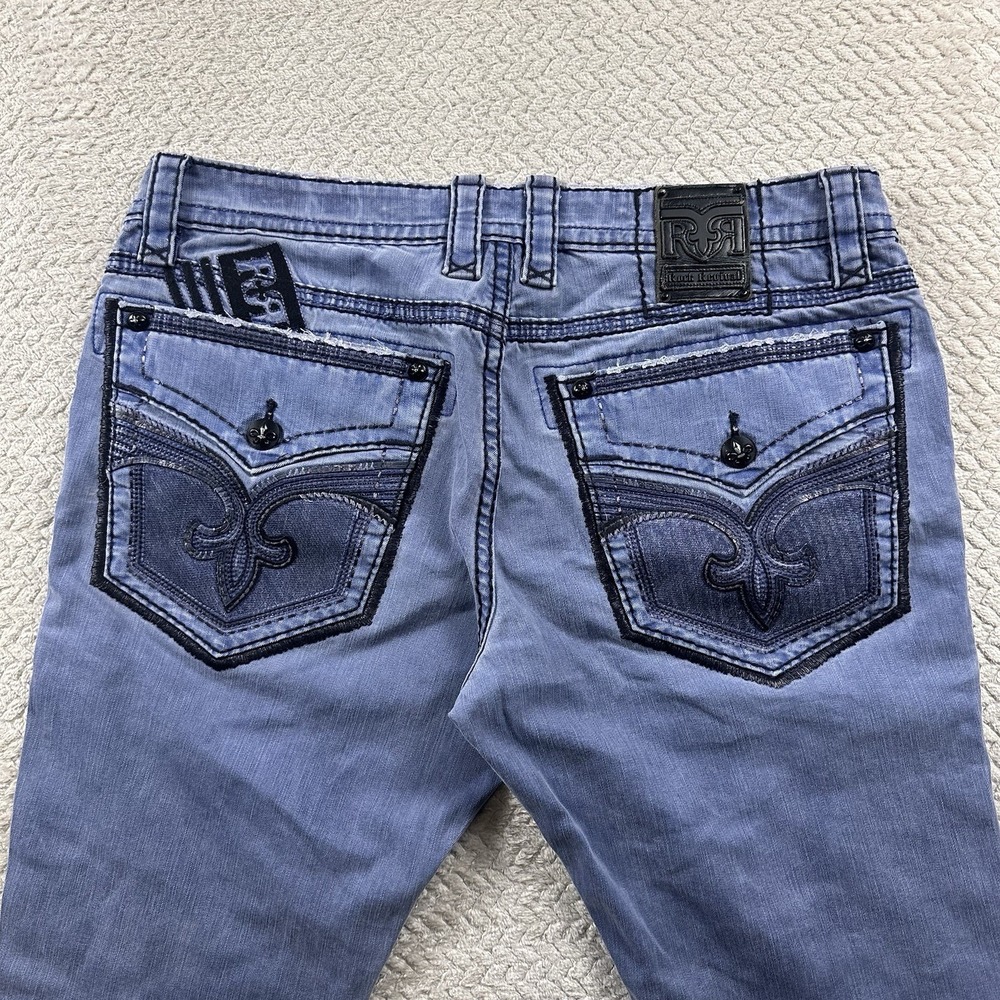 Rock Revival Sycamore Biker Jeans Mens 40x34 Blue Light Wash Skinny Denim Pants - Picture 8 of 16